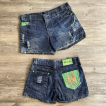 y2k Millennial Retro Hot Girl Cartoon Letter Sticker Decoration Ripped Denim Shorts Hot Pants