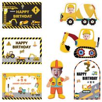 Engineering Car Excavator Kt Board Boy Birthday Party Photo Decoration Placement Building Posters Background Wall Banners