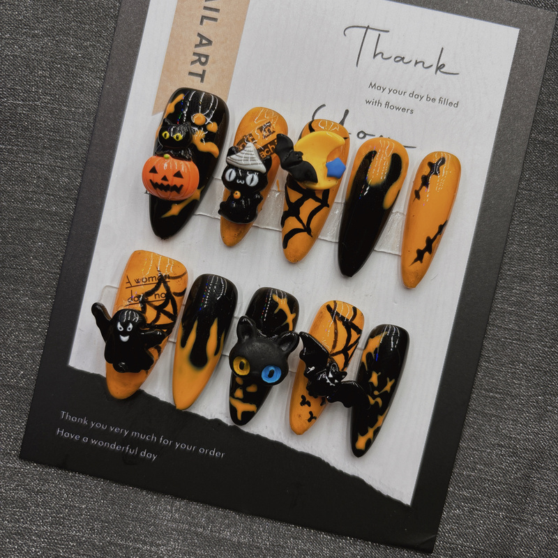Halloween Day Horror Pumpkin Quirky Cartoon Handmade Wearable Nails Carnival Cute Exaggerated 2026 Mid-Length Style Halloween Day Horror Pumpkin Quirky Cartoon Handmade Wearable Nails Carnival Cute Exaggerated 2026 Mid-Length Style