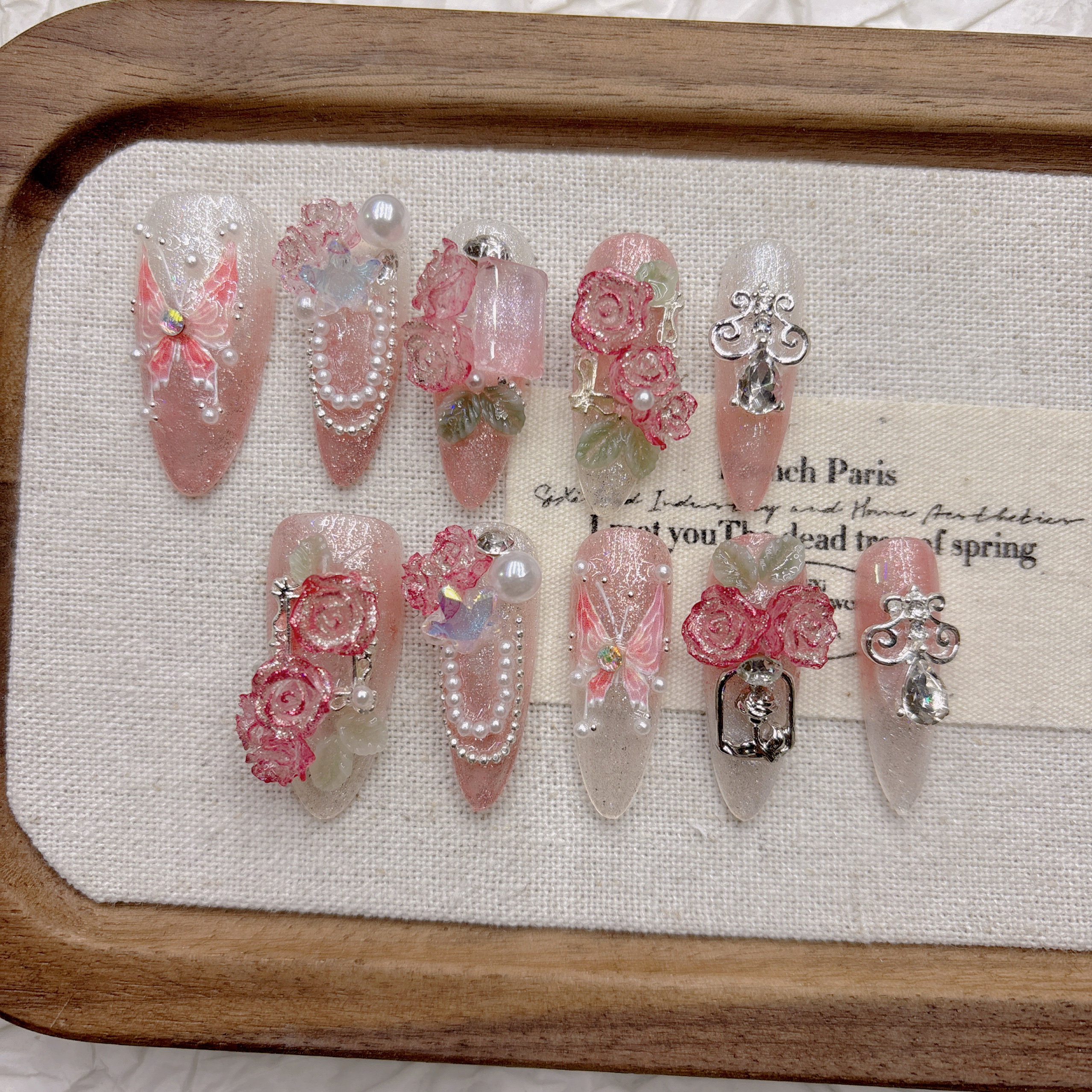 Pink butterfly handmade armor French gentle high-end niche white 2026 new medium and long models — wholesale press on nails detail view 4