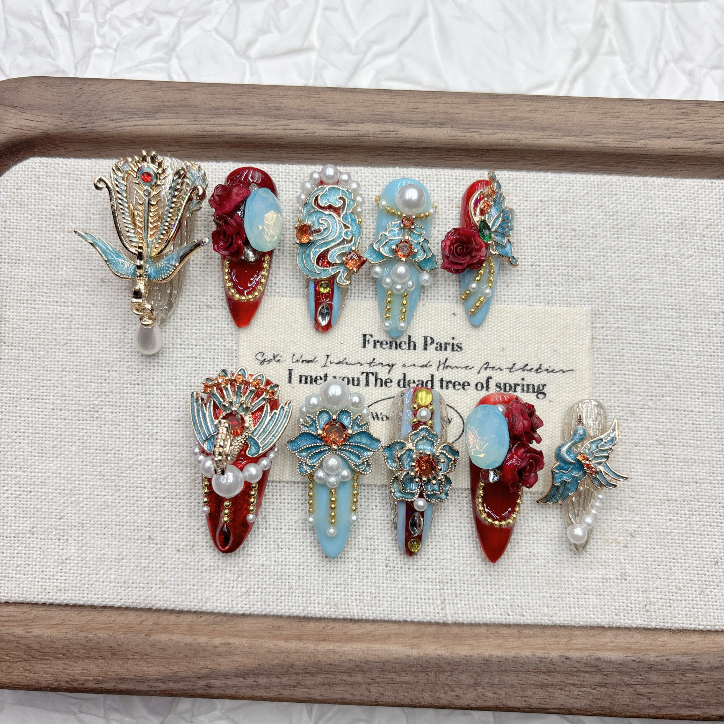 Phoenix Xiangyun Pure Handmade Nail Wear New Chinese Wedding Nail Art High-quality Copper Inlaid Zirconium Medium and Long 2026 New Year's — wholesale press on nails detail view 5
