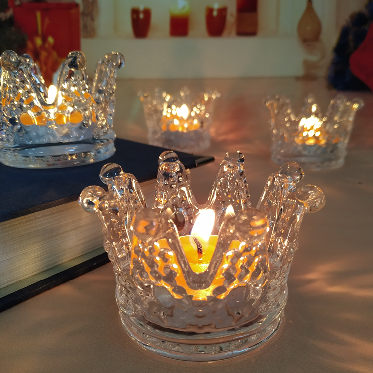 Mini Eurostyle Crown Glass Candle Holder Wax Candlelit Candlerelief Prop Swing for home banquets party Bar