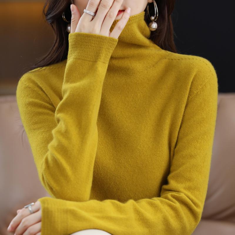 One-Piece Seamless Inner Layer with a Stacked Collar, 100% Pure Wool Sweater for Women, Knitted Base Layer for Autumn and Winter, Turtleneck Sweater for Women One-Piece Seamless Inner Layer with a Stacked Collar, 100% Pure Wool Sweater for Women, Knitted Base Layer for Autumn and Winter, Turtleneck Sweater for Women