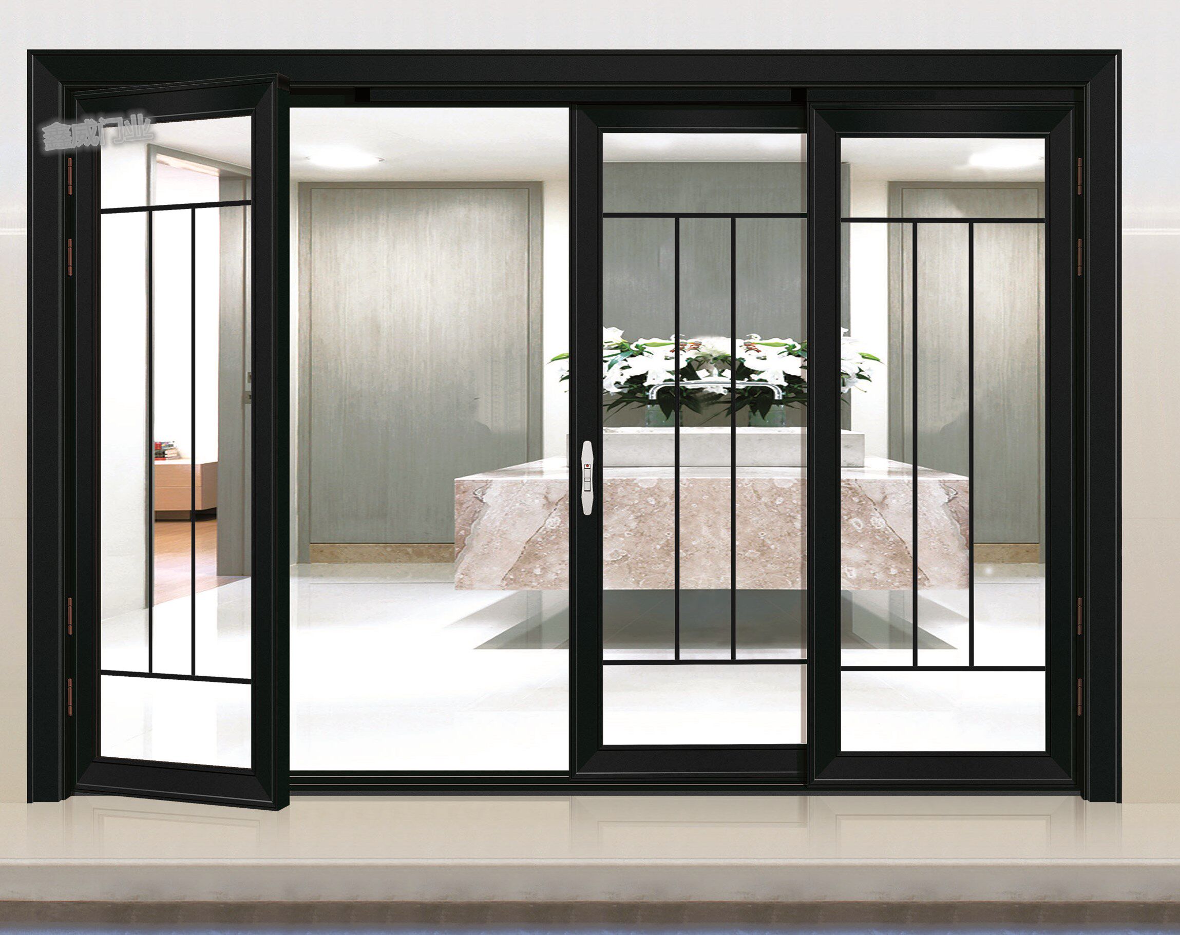 Living room partition double layer tempered glass PD flat open mobile door balcony Ramen folding door single double layer