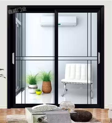 Net celebrity very narrow narrow edge simple sliding door Titanium magnesium alloy balcony kitchen sliding door Double glass hanging wheel sliding door
