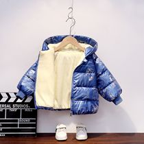 Free Wash Children Down Cotton Clothing Plus Suede Thickened Printed Small And Medium Children Clothing Male And Female Short-To-Cap Foreign Air Autumn And Winter Clothing