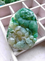 Dushan Jade brave unicorn white sky blue natural jade full green brand carved piece pendant flower pendant brand