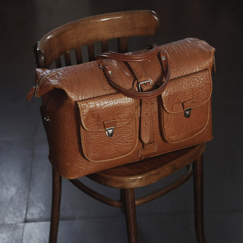 German 60s Gentleman Bull Leather Handbag Vintage Retro Portable Luggage Bag