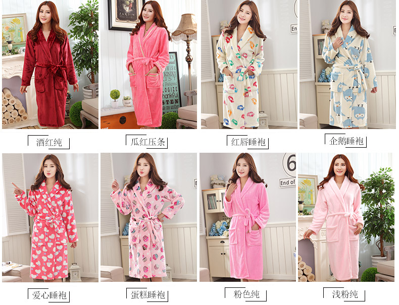 Áo choàng tắm mùa đông nữ flannel áo choàng nam dày đôi áo choàng san hô lông cừu dài tay áo choàng tắm XL dịch vụ nhà áo ngủ nam