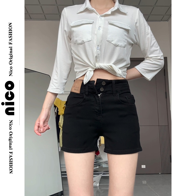 Black Denim Shorts for Women 2026 Summer New American Retro High-Waisted H-Shaped Stretchy Hip-Hugging Hot Girl A-Line Hot Pants Black Denim Shorts for Women 2026 Summer New American Retro High-Waisted H-Shaped Stretchy Hip-Hugging Hot Girl A-Line Hot Pants