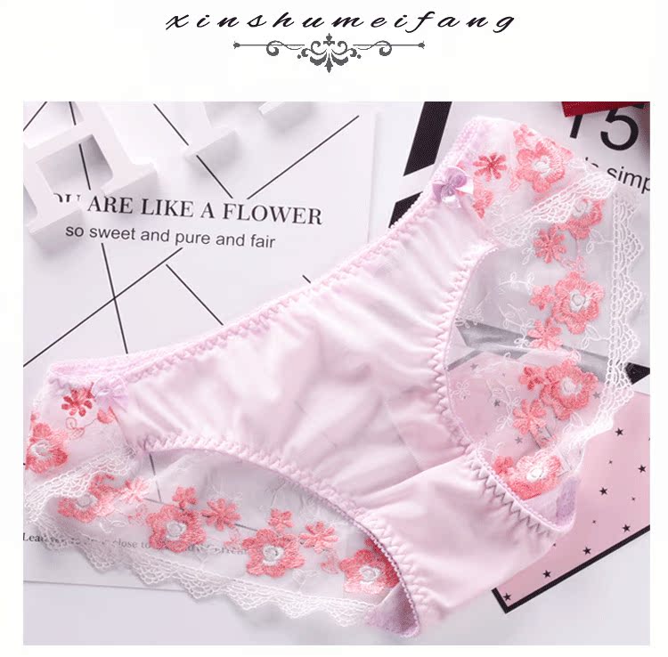 Mùa xuân thêu hoa búp lụa sợi đồ lót gợi cảm nữ kích thước lớn thắt lưng thấp túi hông quần cotton cotton bao bì hộp quà tặng quần lót nữ lưng bản cao cấp