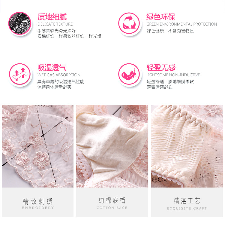 Thời trang Hoa thêu Bud Silk Sợi Sexy Phối cảnh Đồ lót Phụ nữ Thấp Eo Túi Hip Tóm tắt Hộp quà tặng Bao bì quần sịp con voi