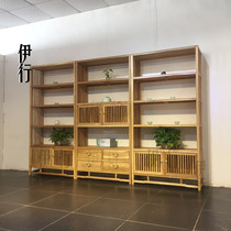 Paint-free old elm exhibition cabinet New Chinese bookshelf solid wood ancient pot display cabinet with lamp rack