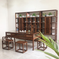 New Chinese jewelry counter jade jewelry display cabinet solid wood glass cabinet black walnut tea table furniture exhibition cabinet