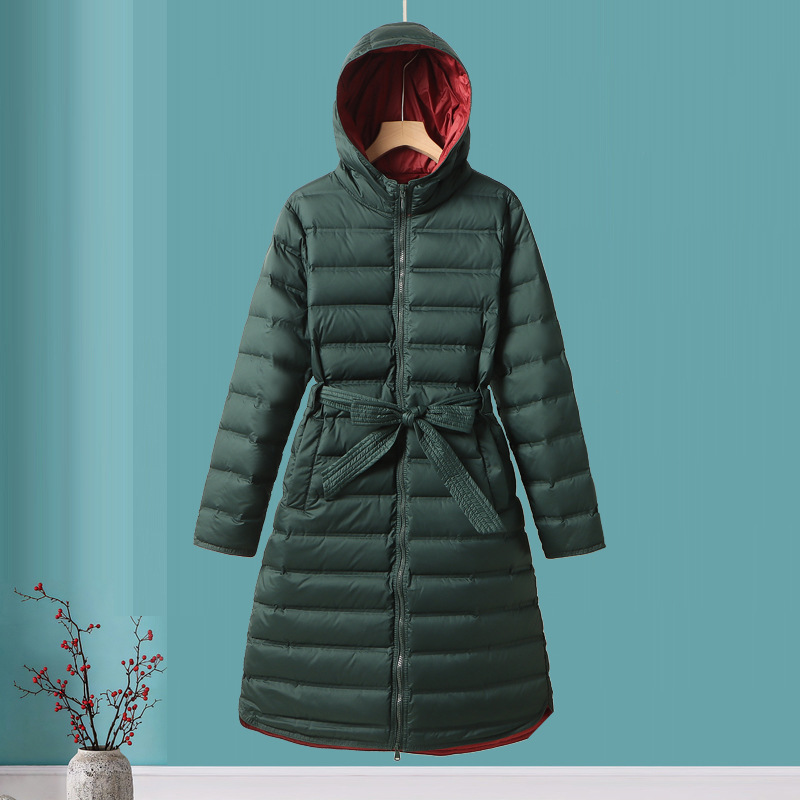Women's New Mid-Length down Jacket, Over-The-Knee, Taped Seams, Hooded, Belted, Waist-Cinching, Stylish, Elegant, White Duck Down, Warm Coat Women's New Mid-Length down Jacket, Over-The-Knee, Taped Seams, Hooded, Belted, Waist-Cinching, Stylish, Elegant, White Duck Down, Warm Coat