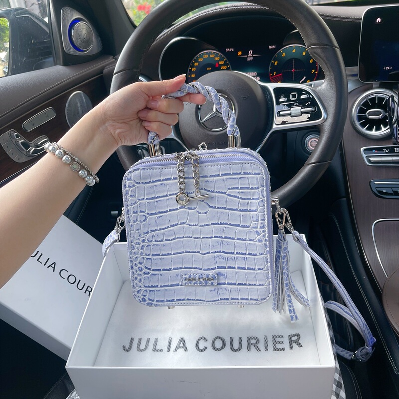 Julia Courier Women's Bag Purple Crocodile Pattern Small Square Bag Women's 2026 New Style Shoulder Crossbody Handbag