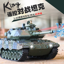 Boys Black Tech Toy Remote-controlled Alloy Tracked WWII Tanker Electric can launch a water bomb to smoke