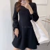 Tay áo quây váy ngọt ngào giảm béo tie tie dài đoạn váy rủ nữ mùa đông váy dưới đầm body nhún eo Váy eo cao