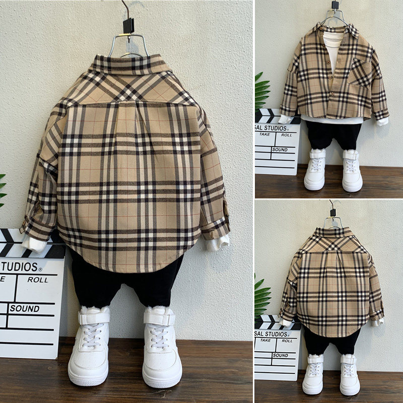 Boys shirt 2021 spring new children's baby foreign style spring and autumn long sleeve cotton shirt handsome plaid tide clothes