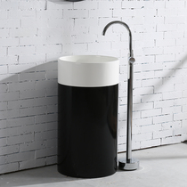 Black round column basin One-piece artificial stone washbasin basin Small apartment washbasin Mini floor washbasin
