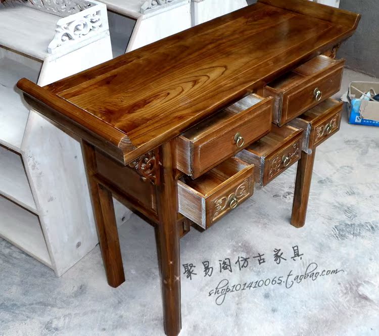 Ming và Qing triều đại đồ nội thất cổ điển, năm thùng cho bàn, phật, Shentai, gỗ bạch đàn cho bàn, dải khắc - Bàn / Bàn bàn ăn gỗ tân cổ điển	