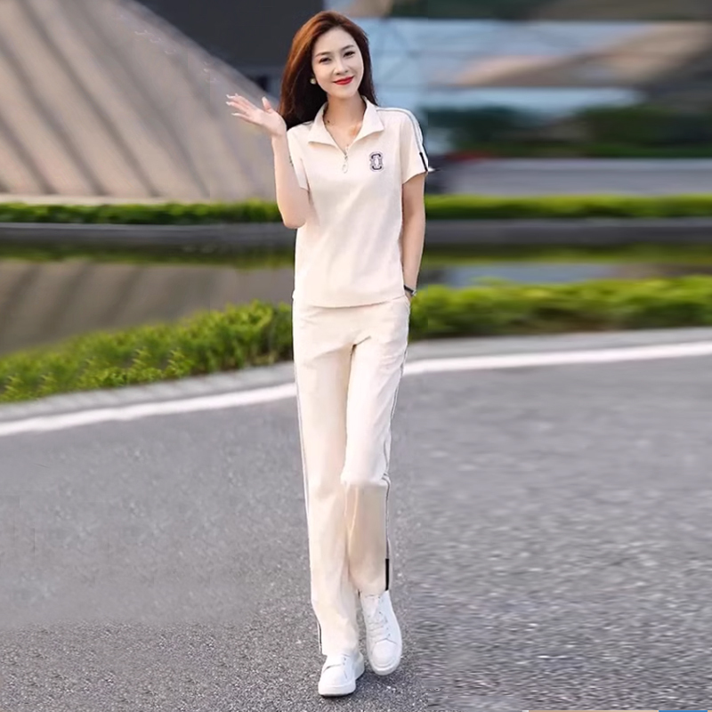 Ice Silk Casual Sports Suit for Women, Summer 2026 New Style, Fashionable and Slimming, Thin Short-Sleeved Running Two-Piece Set