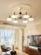 Song-Style Aesthetic Living Room Walnut-Colored Chandelier, Vintage French-Style Printed Fabric Lighting for Bedroom and Dining Room, Whole House Lighting Fixtures