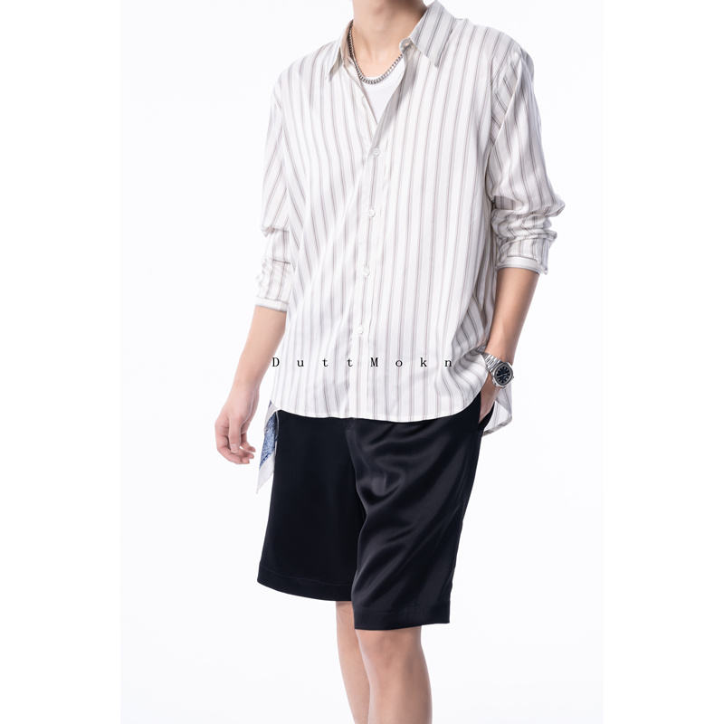 Duttmokn【6A Grade 100% Silk】Row Style Quiet Luxury Old Money Striped Yarn-Dyed Craft Shirt