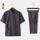 Trung Quốc Gió Tang ăn mặc của nam giới mùa hè ngắn tay D-Shirt Set Trung niên Zen ăn mặc Trà Vintage Housesuit Han-Men của