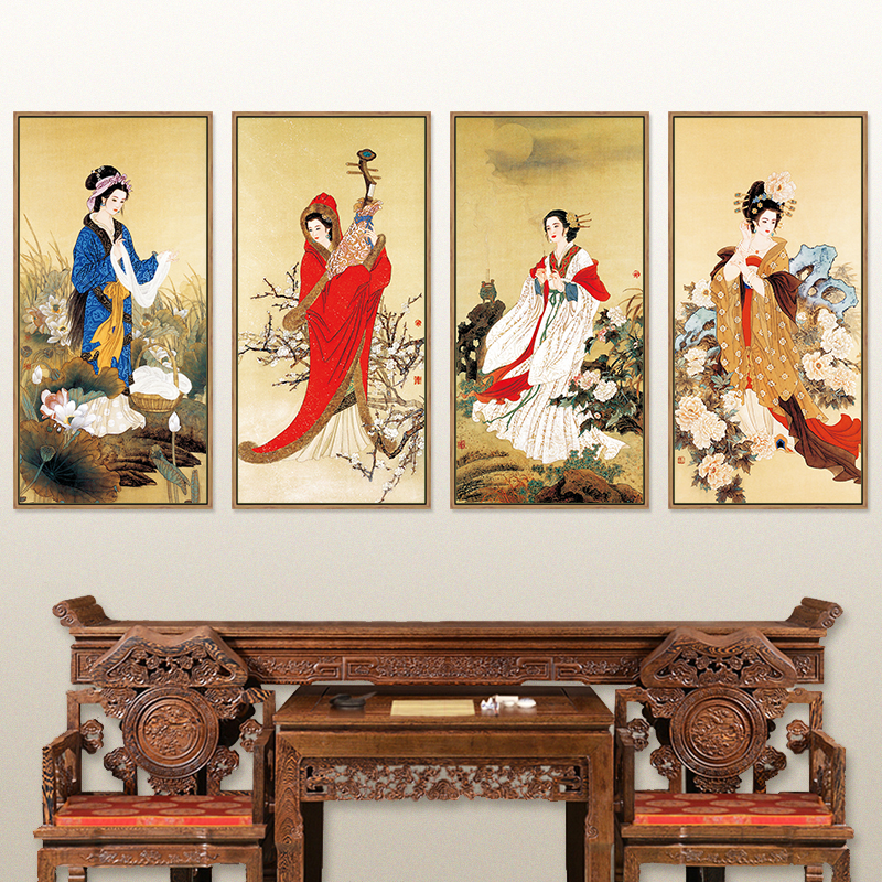 レトロな中国の応接間の装飾画古画山水画人物画壁画四大美女画4枚Q Amazon.co.jp: 中国四大美人 昭君 西施 楊貴妃 貂蝉 4点 収蔵品