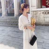  MAJE KARA dress 2021 new summer sexy white bubble sleeves French temperament lanky skirt