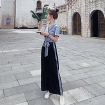  MAJE KARA 2021 summer new womens stitching age-reducing jumpsuit womens thin casual wide-leg pants