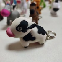 Cute cartoon cow key chain LED luminous voice key chain creative pendant gift calf big cow pendant