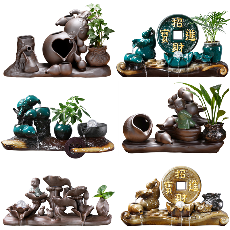 Ceramic Automatic Circulating Water Fish Cylinder Running Water Oxygenation Filter Pendulum Fish Basin Fountain Waterfall Interior Home Building