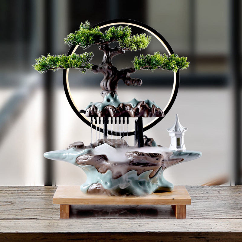 Cash Flowing Water Swing Piece Creative Fake Mountain Fountain Cycle Humidifiers Ceramic Home Office Desktop Opening Gift
