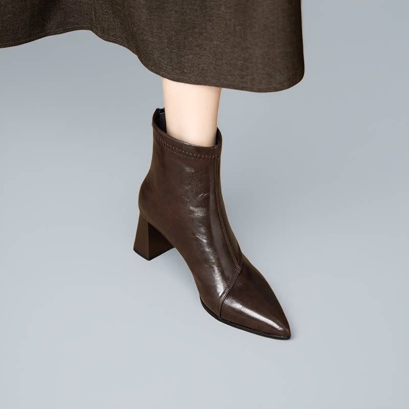 Cowhide Version~ 6cm Thick-Heeled High-Heeled Short Boots for Women, 2026 Autumn and Winter New Style, Comfortable for the Feet, Women's Fleece-Lined Spring and Autumn Boots Cowhide Version~ 6cm Thick-Heeled High-Heeled Short Boots for Women, 2026 Autumn and Winter New Style, Comfortable for the Feet, Women's Fleece-Lined Spring and Autumn Boots