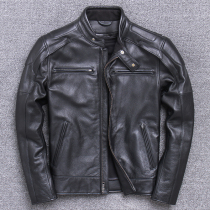 Autumn and winter Harley leather mens stand collar casual top layer thick cowhide locomotive jacket leather jacket jacket cycling suit