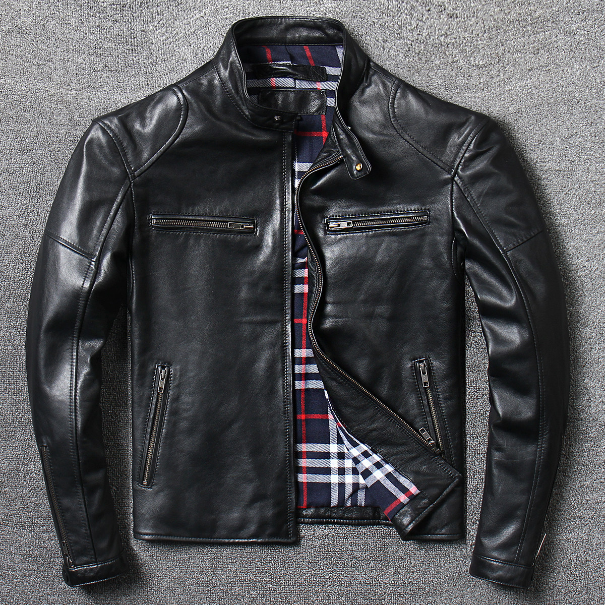 Haining Locomotive Fur Dresses Men's coat for short - term sheep leather jacket