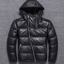 Winter first layer imported cowhide leather jacket mens casual short hooded leather jacket mens hooded leather jacket
