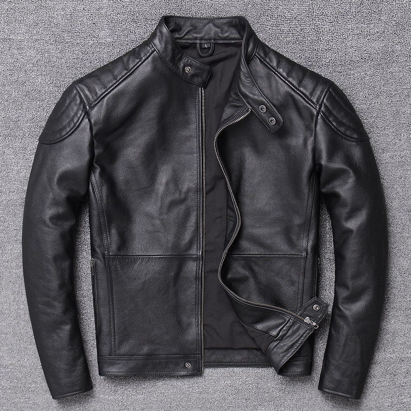 Standing Collar Floor Bull Peel Heavy locomotive leather clothing Male genuine leather Leather Jacket short leather jacket Special priced autummy winter genuine leather jacket