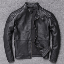 Stand collar head cowhide heavy-weight motorcycle leather mens leather slim short leather jacket special autumn winter leather jacket