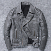 New style fur clothes wash antique locomotive clothes Korean tide mens leather jacket headcoat