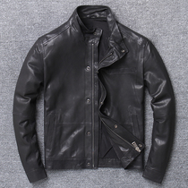 Haining leather leather jacket mens tanning head layer goatskin stand-neck riding uniform business simple spring and autumn new leather jacket