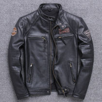 Special price Harley locomotive imported old first layer pure cowhide real leather clothing mens stand collar Slim motorcycle jacket jacket