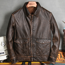 Retro-made old leather dress male fur clothes heavy locomotive clothes head thick cow skull scalp jacket tide