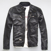 Factory pick-up clearance mens leather leather slim-fit motorcycle goatskin leather jacket cowhide old autumn coat