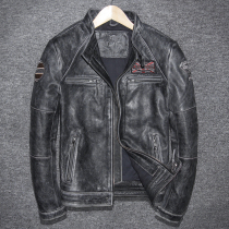 20 new vintage old leather leather jacket mens collar short top layer pure cowhide jacket jacket Harley locomotive suit