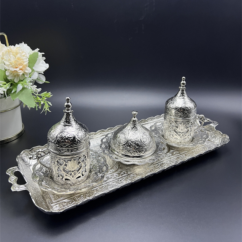 Stunning and Luxurious, Turkish Imported Tulip Silver Classic Palace-Style Exquisite European Niche Coffee Cup with Spoon