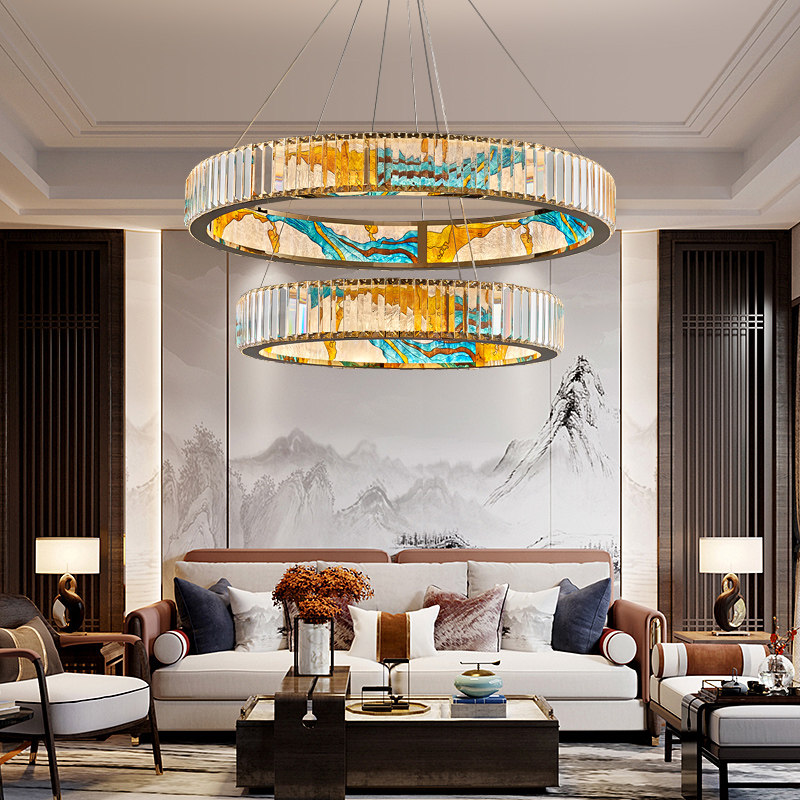 Enamel Colour Light Lavish Living Room Chandeliers Modern Minimalist Personality Painting Ring Villa Hall Dining Room Crystal Art Living Room Lamp