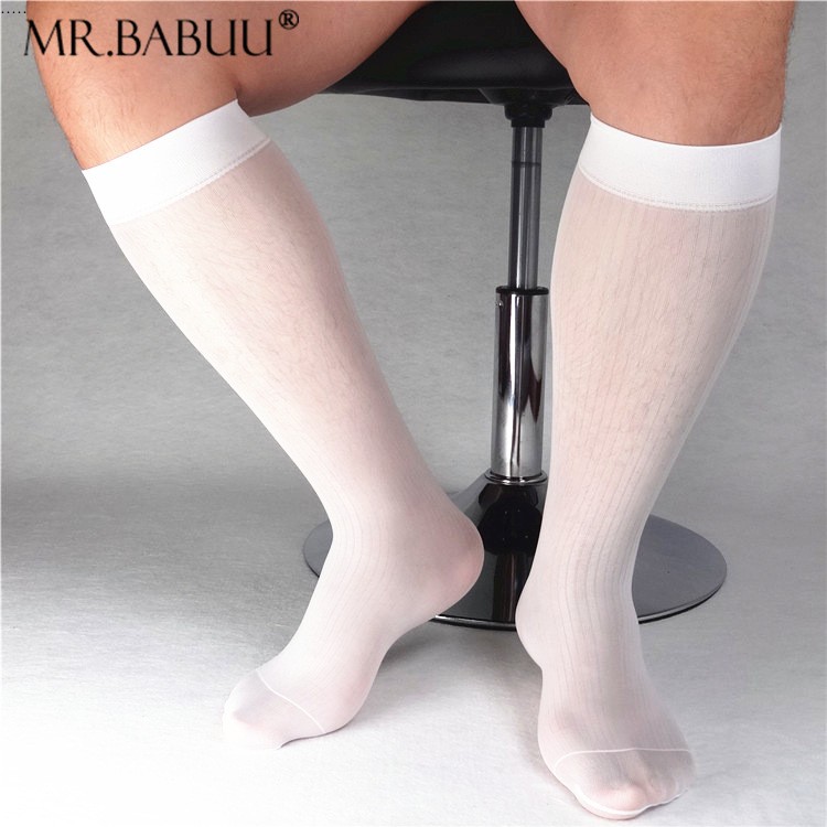 Men's sexy stockings summer thin thin anti-stink stockings business leather shoes male socks high barrel